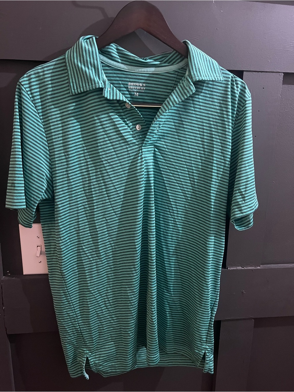 Brooks Brothers Teal and Light Green Striped Polo